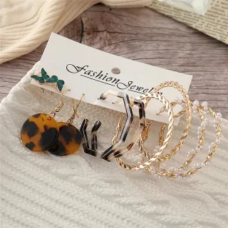 Boho Colorful Leopard Butterfly Drop Earrings Set (5 pairs)